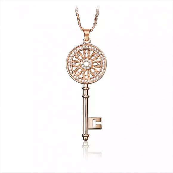 💝 Hollow Flower CZ Dainty Micro Pave Rose Gold Plated Necklace Women, EVGG1096 - Picture 4 of 8